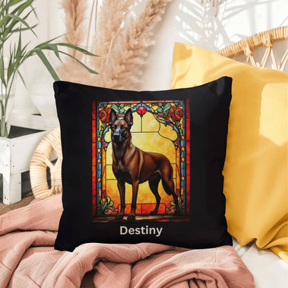 Belgian Malinois (Red Sable) Indoor/Outdoor Pillow - Personalized Stained Glass Dog Tribute & Comfort Gift
