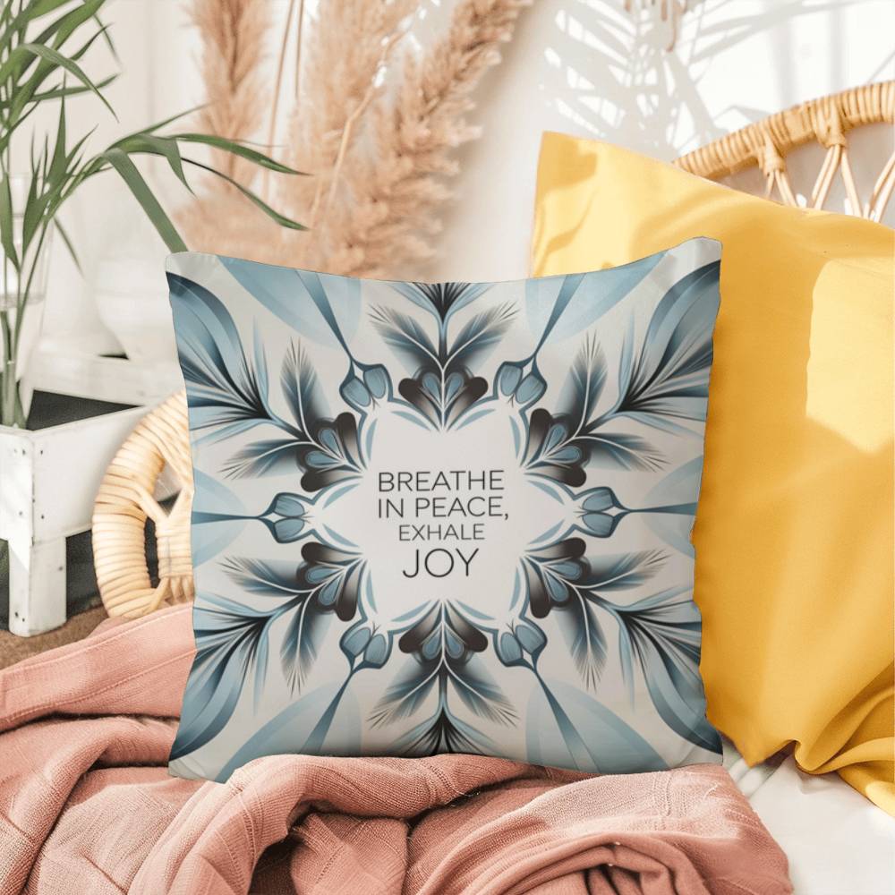 Breathe In Peace, Exhale Joy Throw Pillow - Calming Christmas pillow for mental wellness and balance