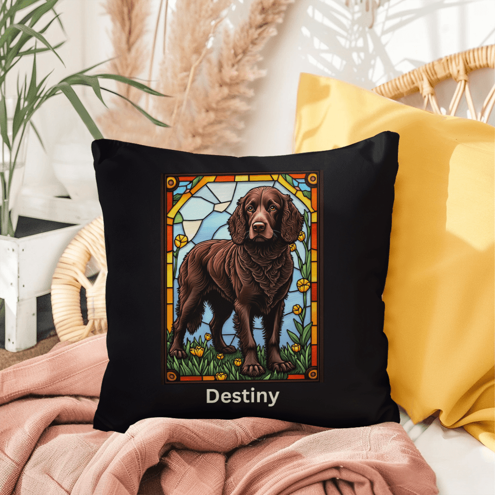 American Water Spaniel Stained Glass Pillow, custom throw for couch, garden, and pet lovers