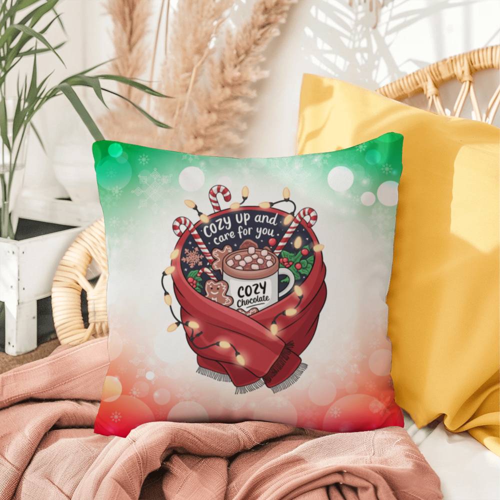 Cozy Up and Care for You Throw Pillow - Relaxing mental health themed holiday throw pillow