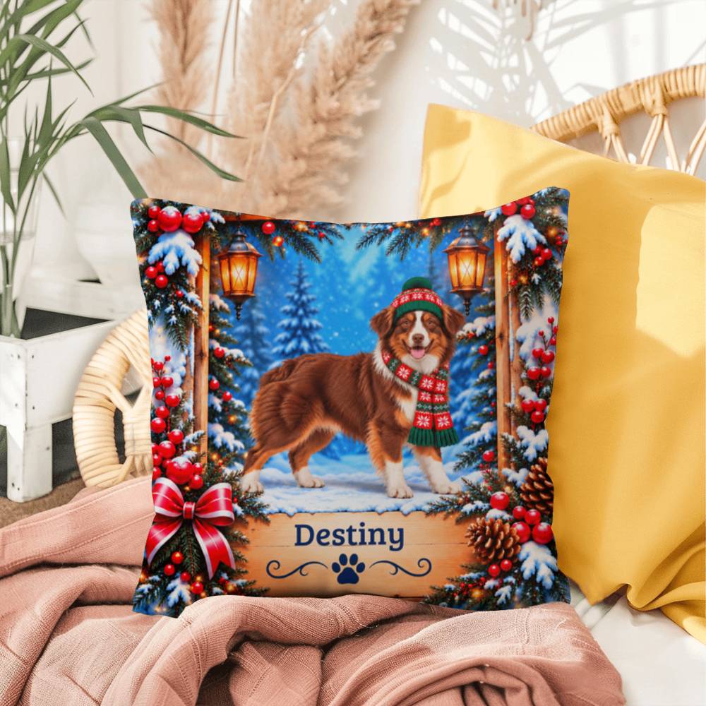 Australian Shepherd (Red Tri-Color Coat) - Personalized Aussie Throw Pillow, Dog Lover Winter Decor