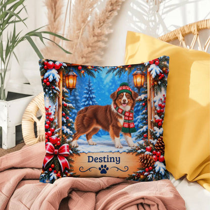 Australian Shepherd (Red Tri-Color Coat) - Personalized Aussie Throw Pillow, Dog Lover Winter Decor