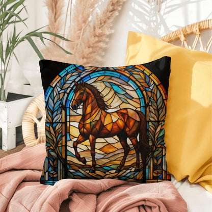 Horse stained glass throw pillow, equestrian animal decor, indoor outdoor cozy home accent