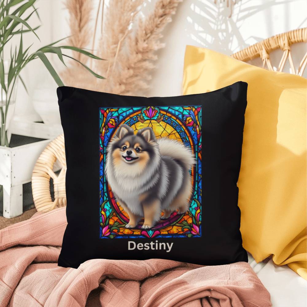Pomeranian (Wolf Sable) Indoor/Outdoor Pillow - Personalized Stained Glass Dog Tribute & Comfort Gift