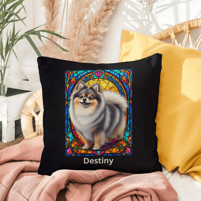 Pomeranian (Wolf Sable) Indoor/Outdoor Pillow - Personalized Stained Glass Dog Tribute & Comfort Gift