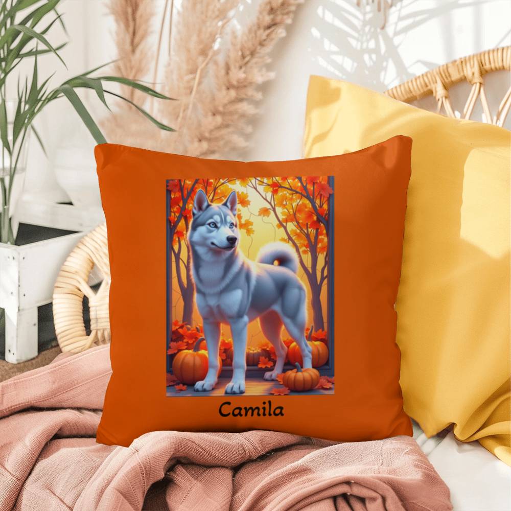 Silver Siberian Husky pillow blue eyes, personalized indoor outdoor dog cushion, home accent - MySisterIsASurvivor