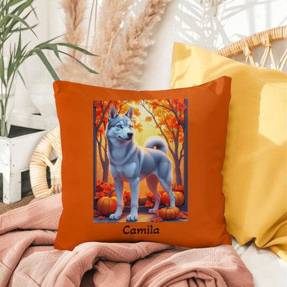 Silver Siberian Husky pillow blue eyes, personalized indoor outdoor dog cushion, home accent - MySisterIsASurvivor
