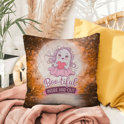 Halloween indoor/outdoor pillow with a cute ghost and “Boo-tiful” for mental health and seasonal charm