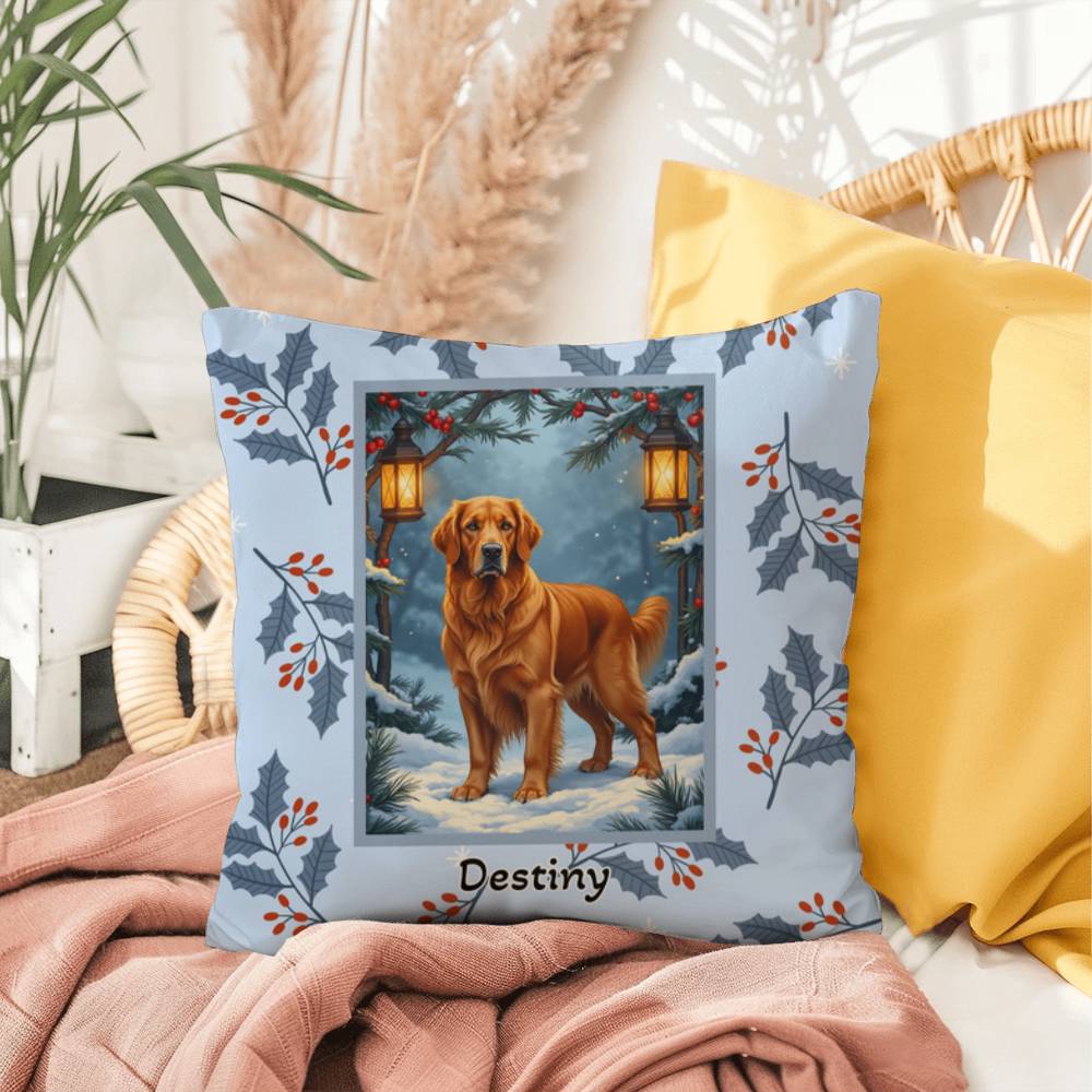 Golden Retriever Dark Golden Pillow - Personalized Retriever throw pillow, winter dog home accent