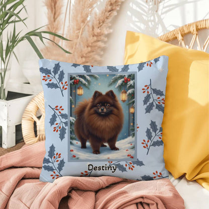 Pomeranian Chocolate Pillow - Cozy Pom throw pillow, winter indoor dog decor, personalized accent