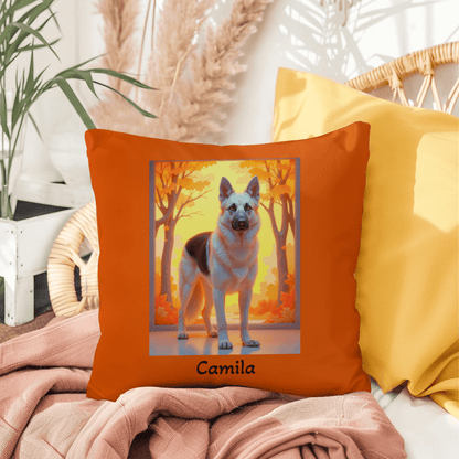 Black and Cream German Shepherd pillow, personalized indoor outdoor water-resistant dog cushion - MySisterIsASurvivor