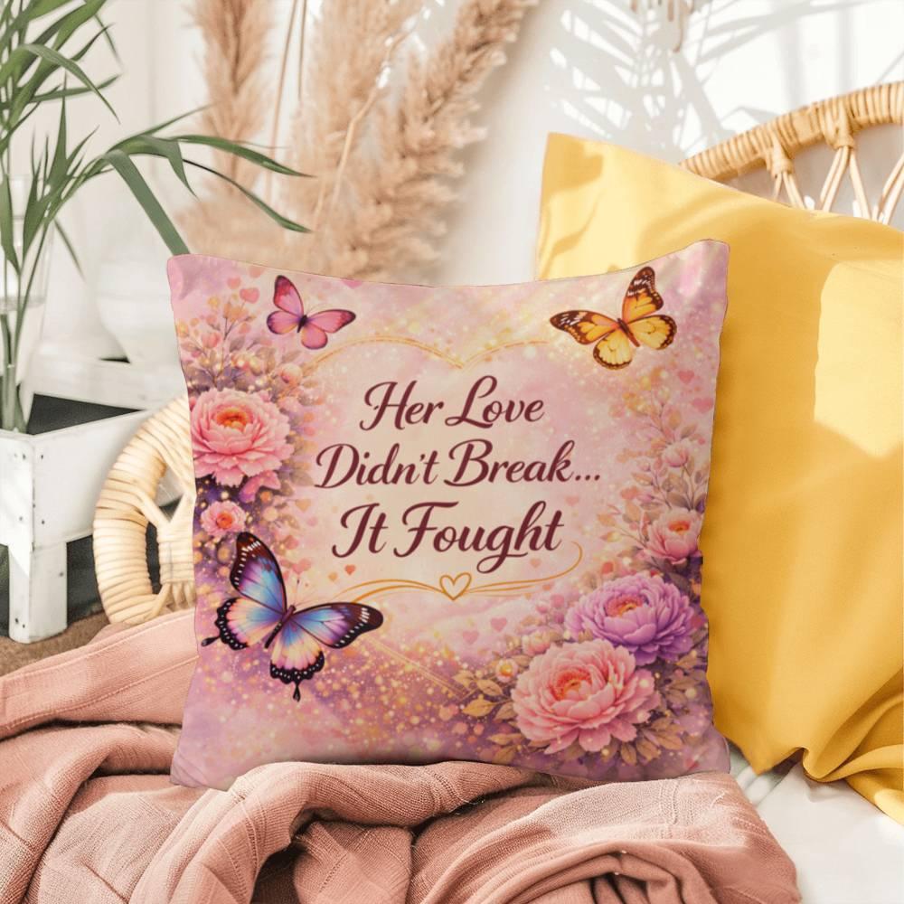 Shop our premium her love didnt break it fought throw pillow from MySisterIsASurvivor.