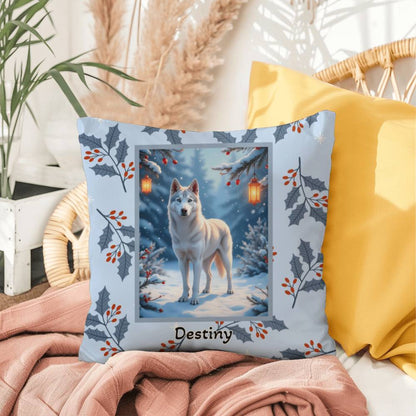 Husky Silver Pillow - Arctic Husky pillow, winter dog home decor, cozy indoor/outdoor throw