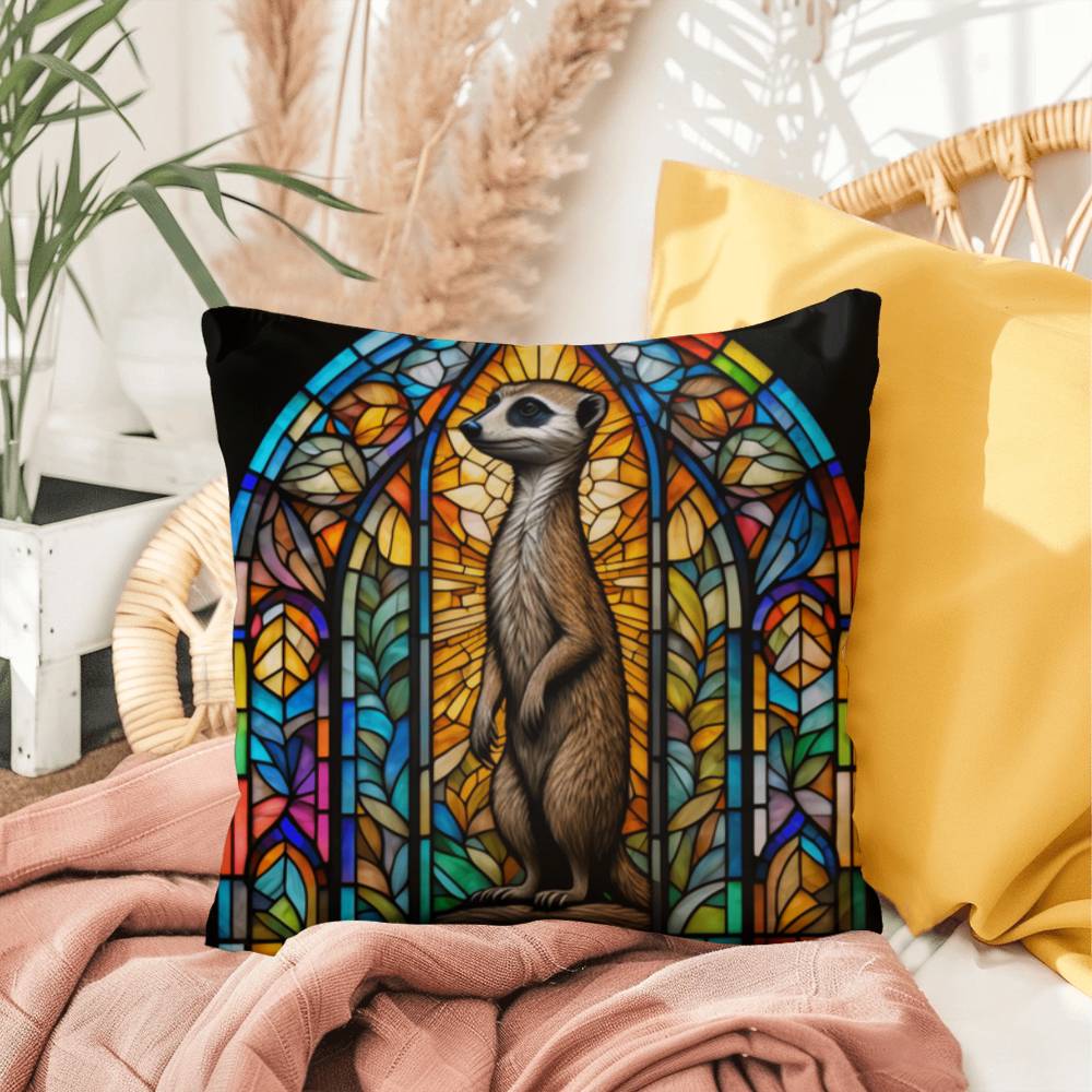 Meerkat stained glass throw pillow, desert wildlife decor, indoor outdoor home accent pillow