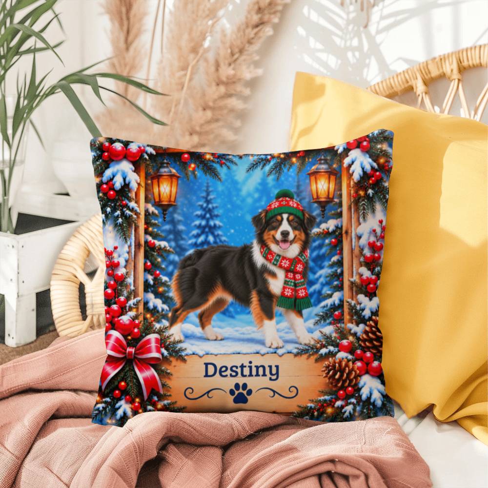 Australian Shepherd (Black Tri-Color Coat) - Personalized Aussie Pillow, Snowy Cabin Companion Gift