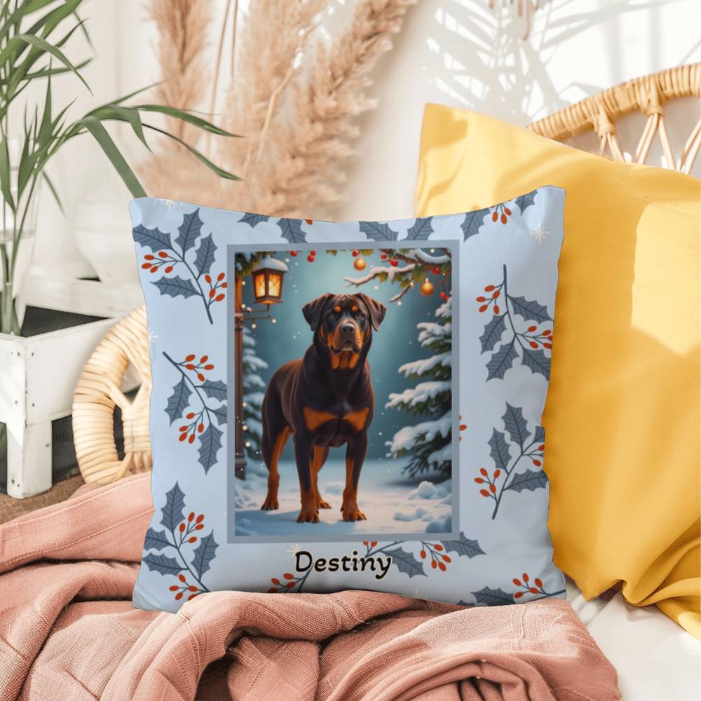 Rottweiler Chocolate Pillow - Festive Rottweiler throw pillow, winter dog home decor, cozy accent