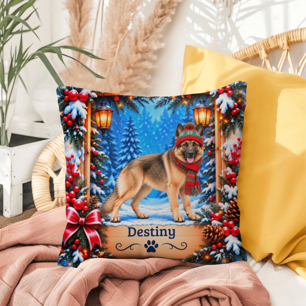 German Shepherd (Tan Coat) - Personalized Winter Accent Pillow, Custom Dog Name Gift for GSD Homes