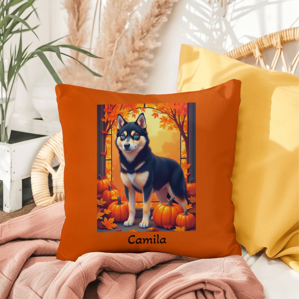 Siberian Husky Black & Tan Coat (Blue Eyes) Pillow, Personalized Indoor Dog Cushion for Husky Fans