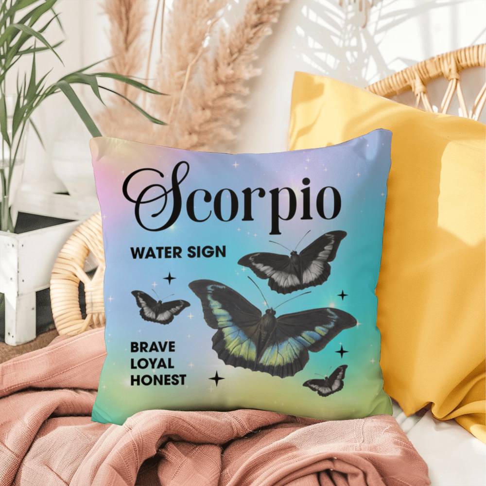 Scorpio Butterfly Indoor/Outdoor Pillow – Zodiac Astrology Decor, Boho Accent for Home & Patio