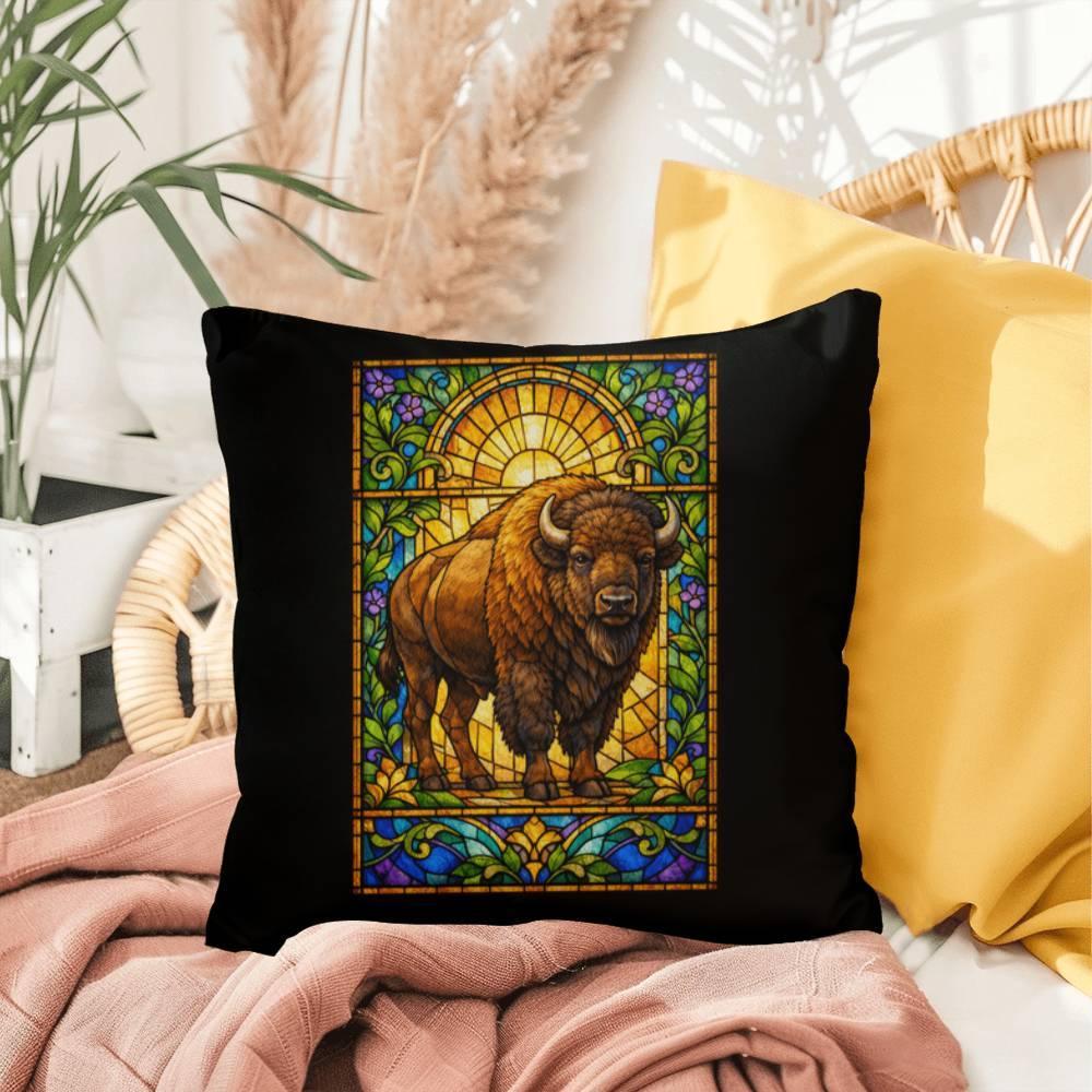 Shop our premium bison stained glass style throw pillow from MySisterIsASurvivor.