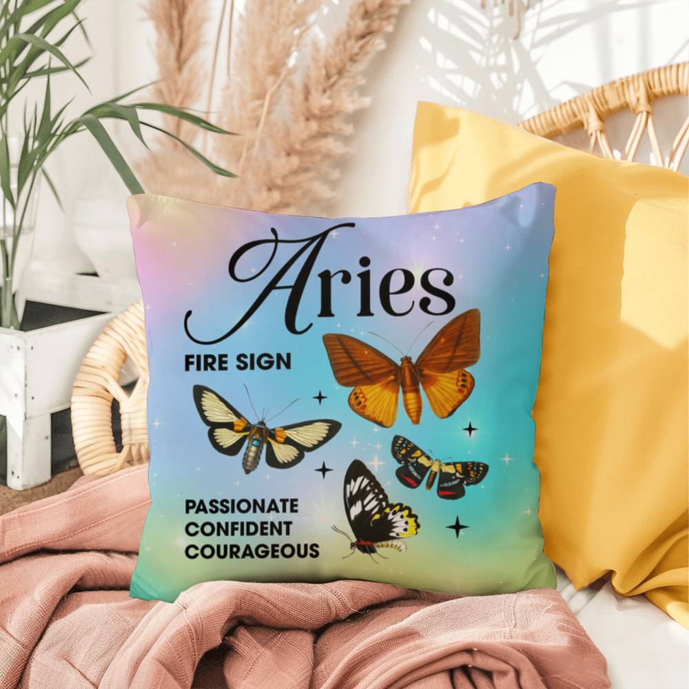 Aries Butterfly Indoor/Outdoor Pillow – Zodiac Astrology Decor, Boho Accent for Home & Patio