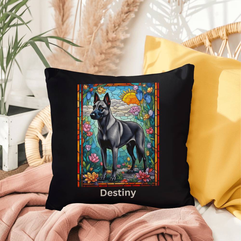 Belgian Malinois (Gray) Indoor/Outdoor Pillow - Personalized Stained Glass Dog Tribute & Comfort Gift