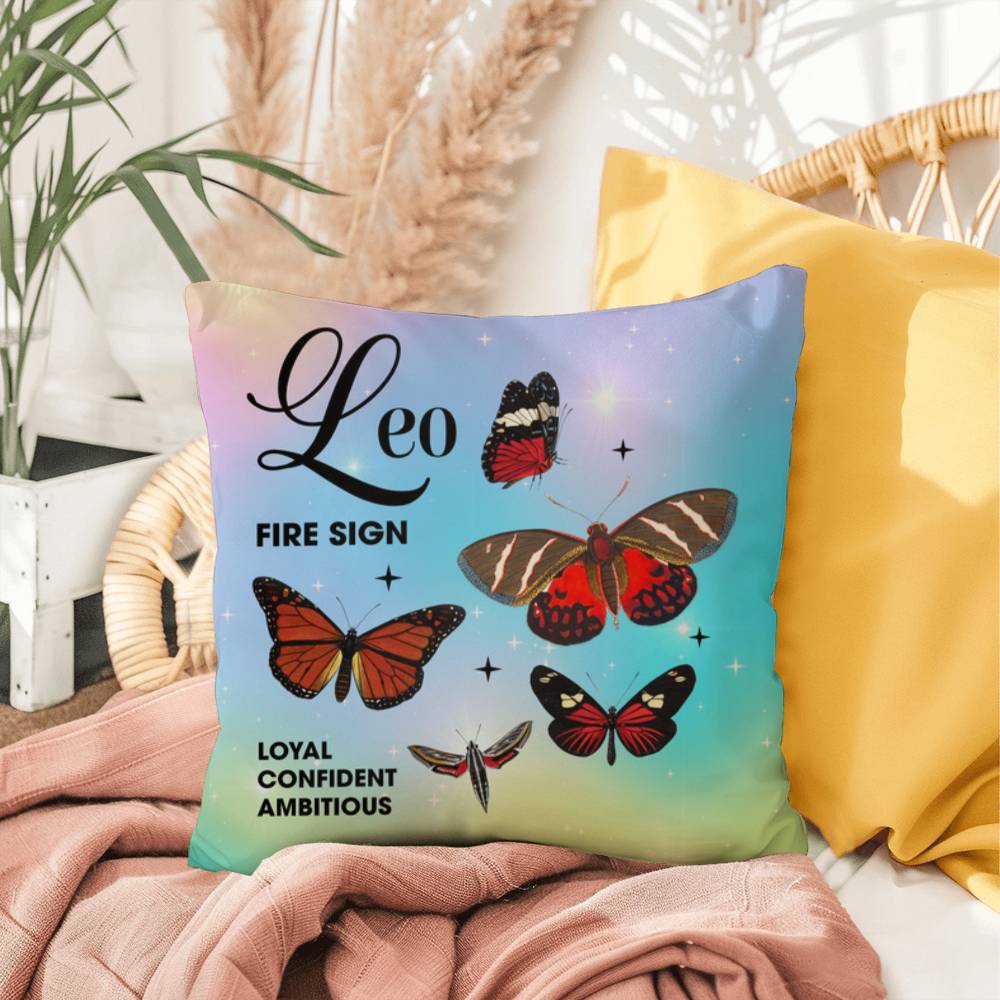 Leo Butterfly Indoor/Outdoor Pillow – Zodiac Astrology Decor, Boho Accent for Home & Patio