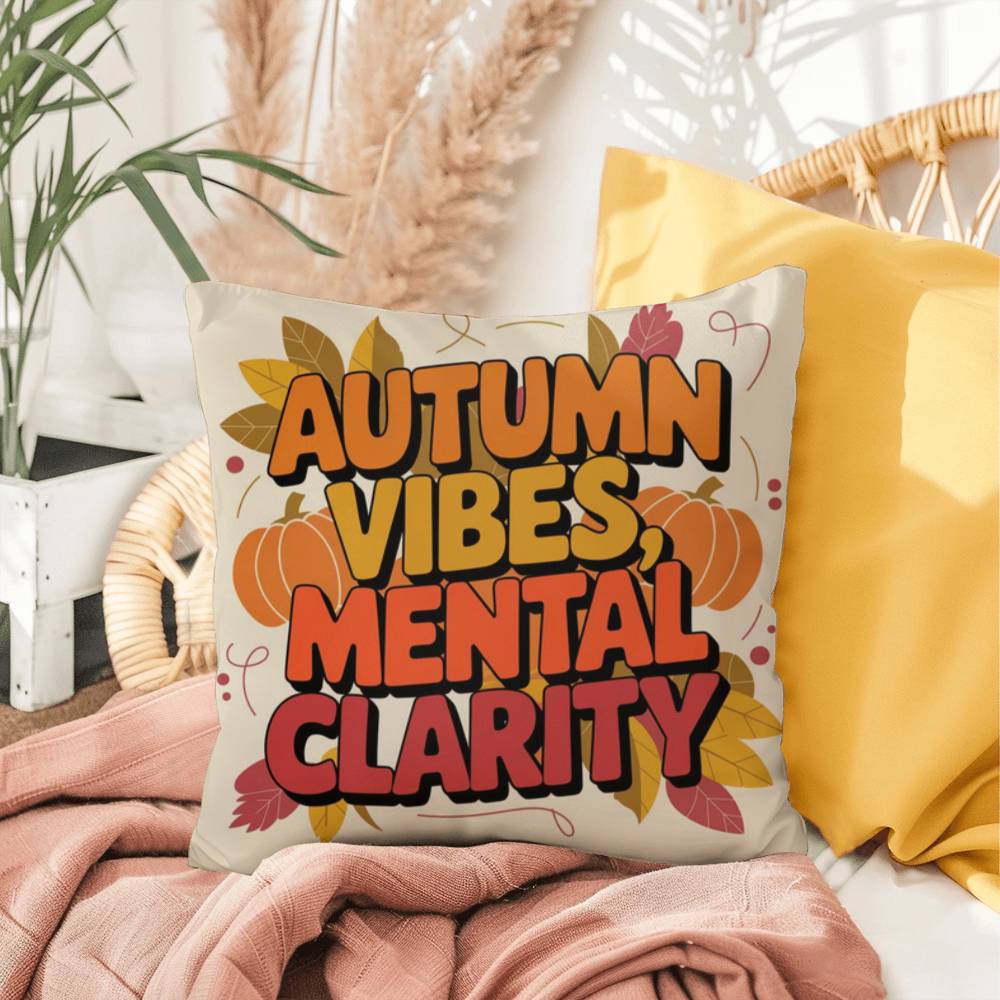 Autumn Vibes, Mental Clarity throw pillow with mindfulness saying and vibrant autumn home décor