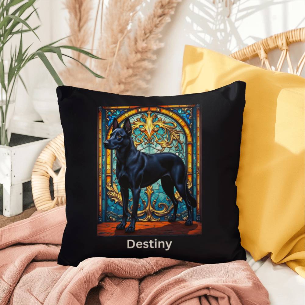Belgian Malinois (Black) Indoor/Outdoor Pillow - Personalized Stained Glass Dog Tribute & Comfort Gift
