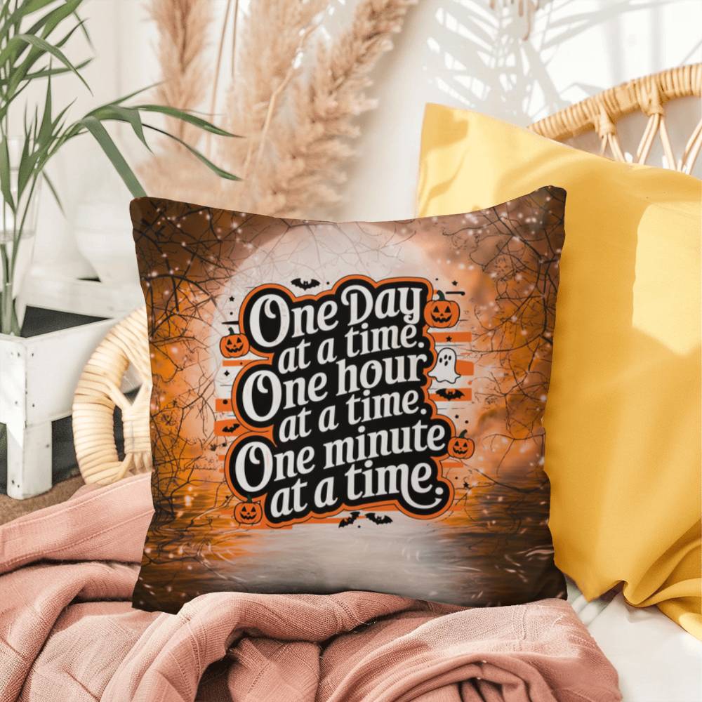 Mental health indoor/outdoor pillow with “One Day At A Time” for self-care and coping