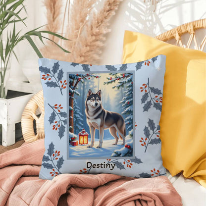 Husky Wolf Grey Pillow - Frosty Husky pillow, winter dog throw, seasonal indoor home accent
