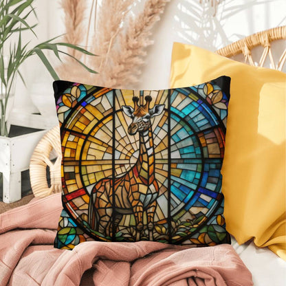Giraffe stained glass throw pillow, jungle animal wildlife decor, indoor outdoor home accent