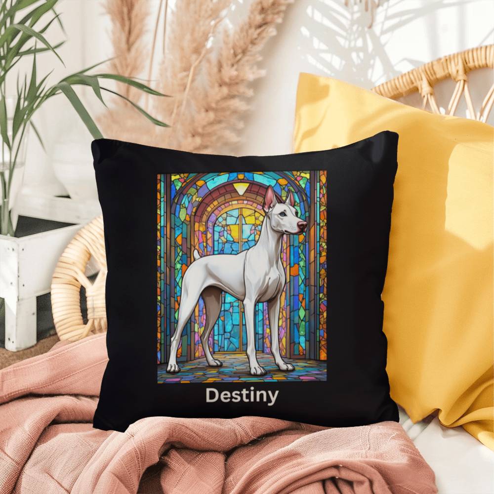 Doberman Pinscher (White) Indoor/Outdoor Pillow - Personalized Stained Glass Dog Tribute & Comfort Gift