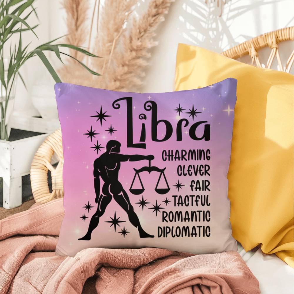 Libra Indoor/Outdoor Pillow – Zodiac Astrology Decor, Boho Accent for Home & Patio