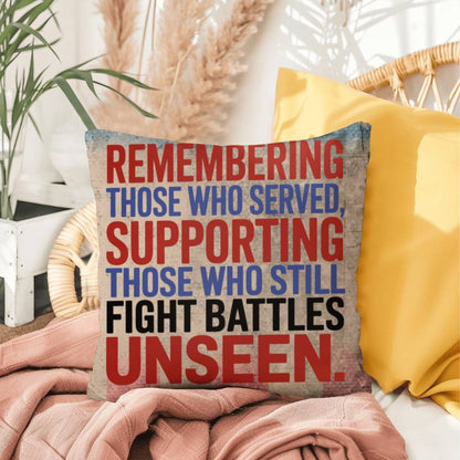 Remembering Those Who Served Patriotic Veteran Tribute Pillow - Military Home Decor - PTSD Awareness - MySisterIsASurvivor