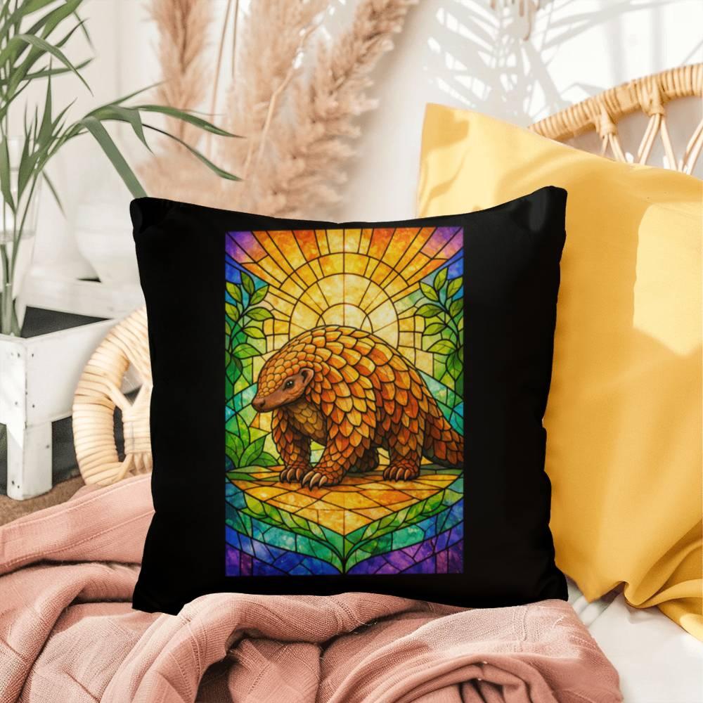 Shop our pangolin stained glass style throw pillow featuring the 20" x 20" style option from MySisterIsASurvivor.