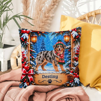 Australian Shepherd (Blue Merle & Copper Coat) - Personalized Aussie Pillow, Winter Cabin Gift