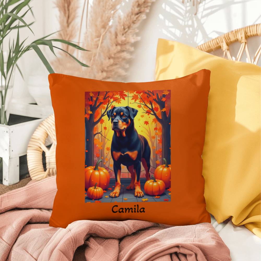Rottweiler Black & Tan Coat Pillow, Personalized Indoor Dog Cushion, Water-Resistant Pet Gift