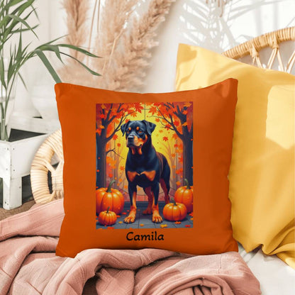 Rottweiler Black & Tan Coat Pillow, Personalized Indoor Dog Cushion, Water-Resistant Pet Gift