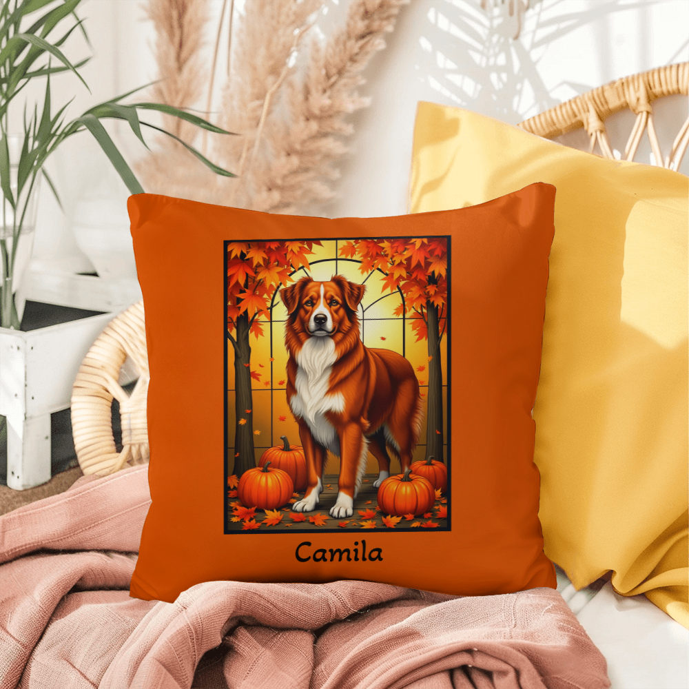 Australian Shepherd Red Coat Pillow, Custom Name Indoor Outdoor Dog Throw, Herding Breed Lover