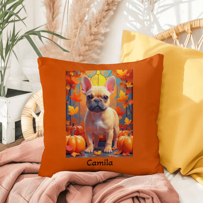Fawn French Bulldog pillow, personalized indoor outdoor dog cushion, custom Frenchie accent - MySisterIsASurvivor