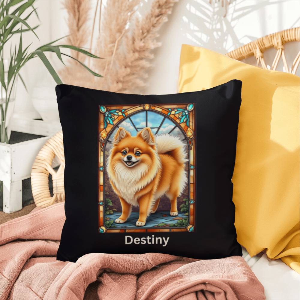 Pomeranian (Orange Sable) Indoor/Outdoor Pillow - Personalized Stained Glass Dog Tribute & Comfort Gift