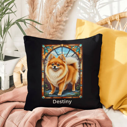 Pomeranian (Orange Sable) Indoor/Outdoor Pillow - Personalized Stained Glass Dog Tribute & Comfort Gift