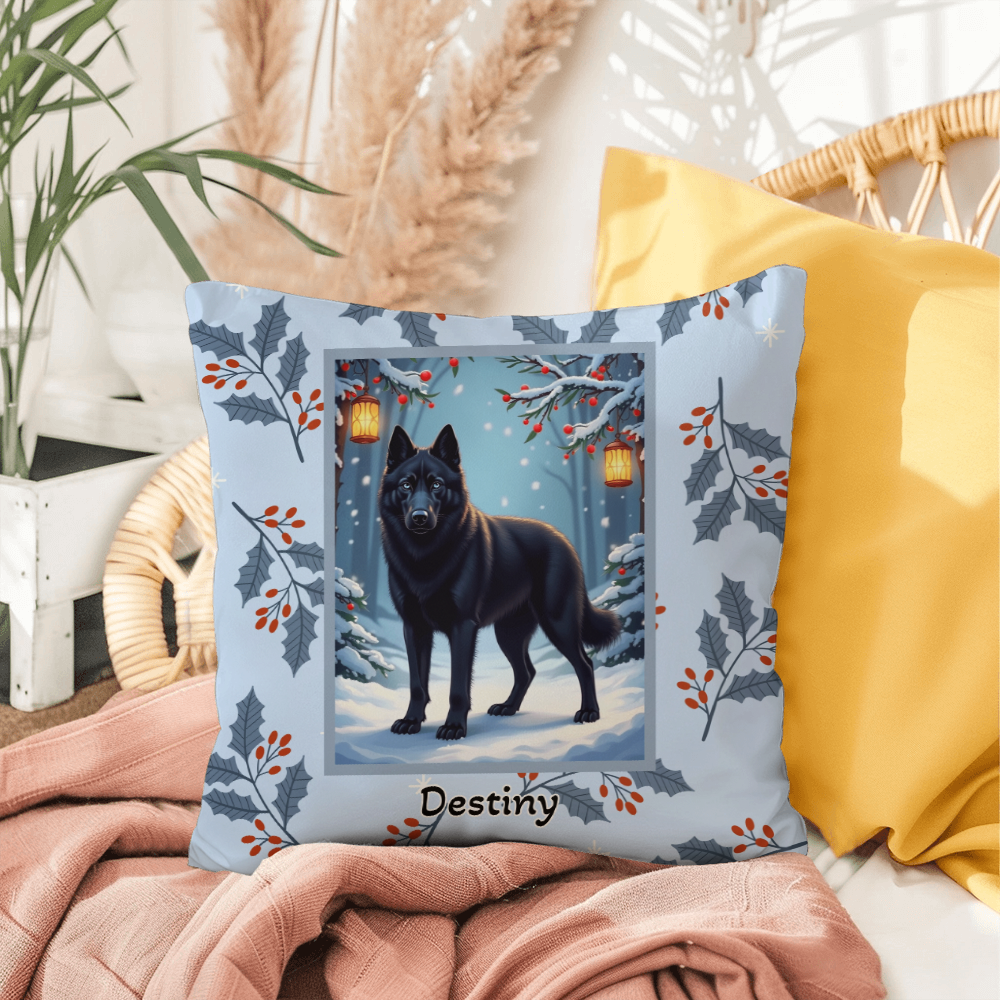 Husky Black Pillow - Winter Husky pillow, indoor dog throw, cozy seasonal home accent