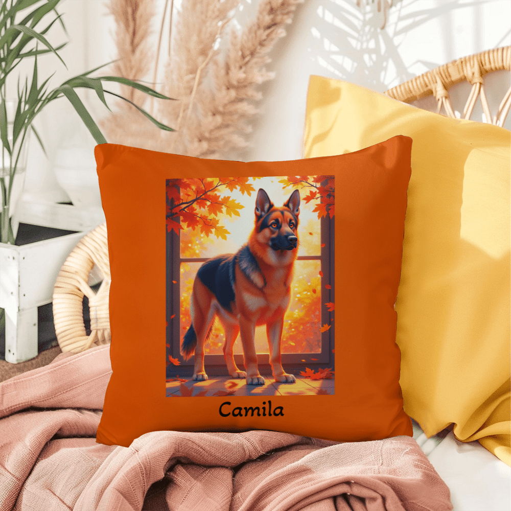 Black and Red German Shepherd pillow, custom indoor outdoor dog cushion for home and patio - MySisterIsASurvivor