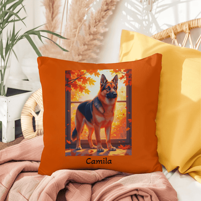 Black and Red German Shepherd pillow, custom indoor outdoor dog cushion for home and patio - MySisterIsASurvivor