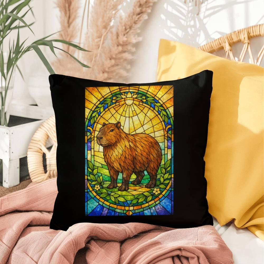 Shop our capybara stained glass style throw pillow featuring the 20" x 20" style option from MySisterIsASurvivor.