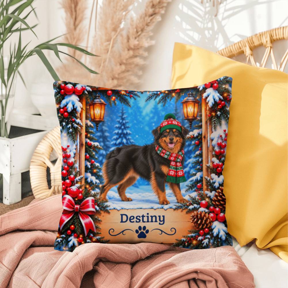 Australian Shepherd (Black & Copper Bi Coat) - Personalized Dog Name Pillow, Rustic Winter Decor