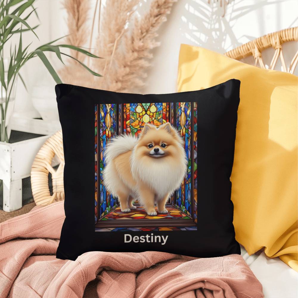 Pomeranian (Cream Sable) Indoor/Outdoor Pillow - Personalized Stained Glass Dog Tribute & Comfort Gift