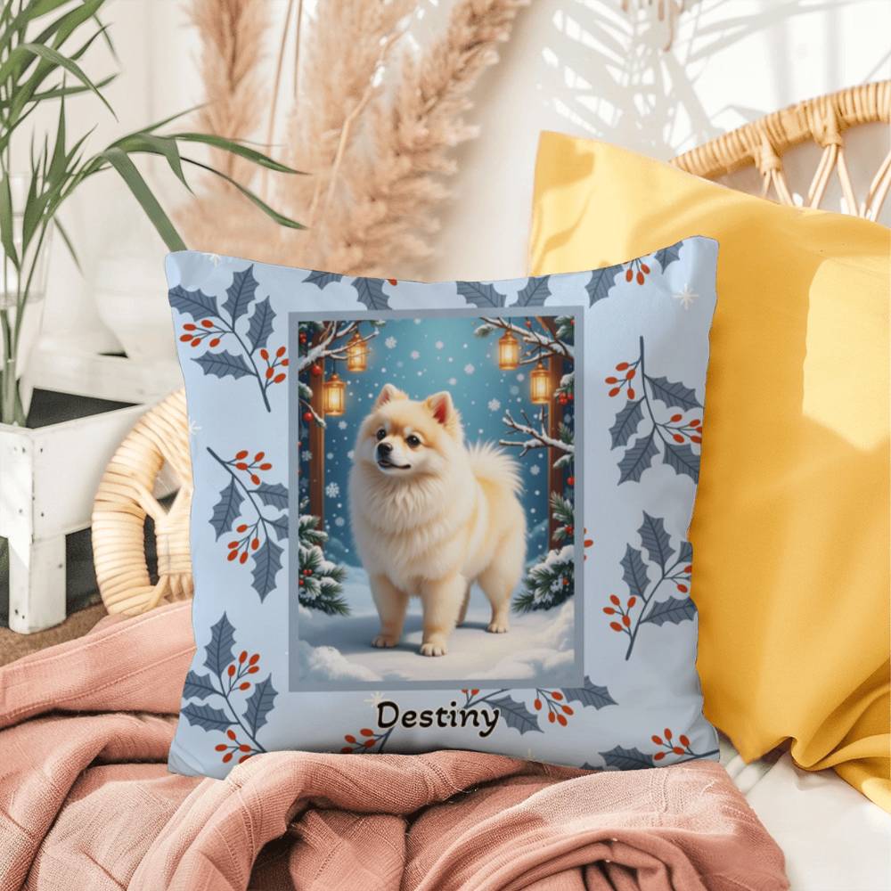 Pomeranian White & Cream Pillow - Cozy Pom pillow, winter dog throw, indoor seasonal accent